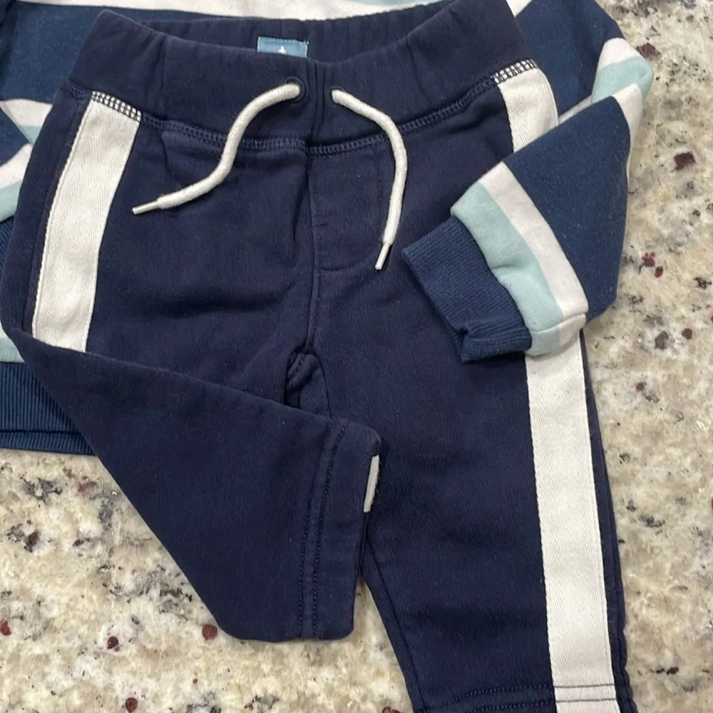 Striped Kids Shirt Blue & White Sz 18M & matching athletic drawstring pants 12M